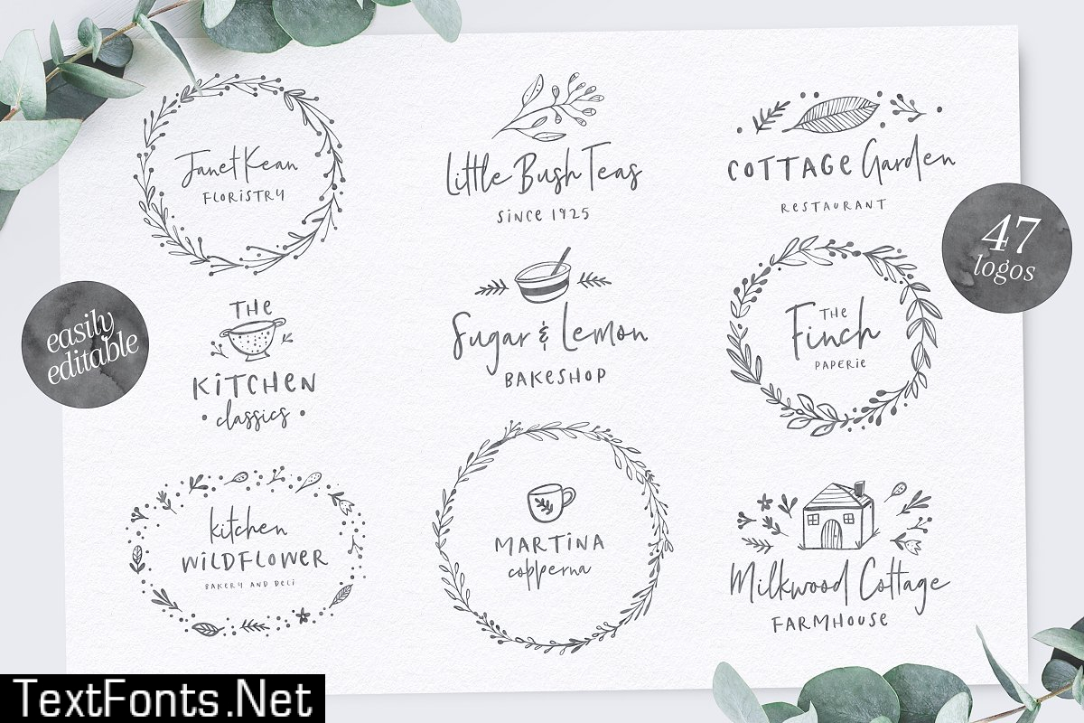 Poppit & Finch Fonts & Illustrations