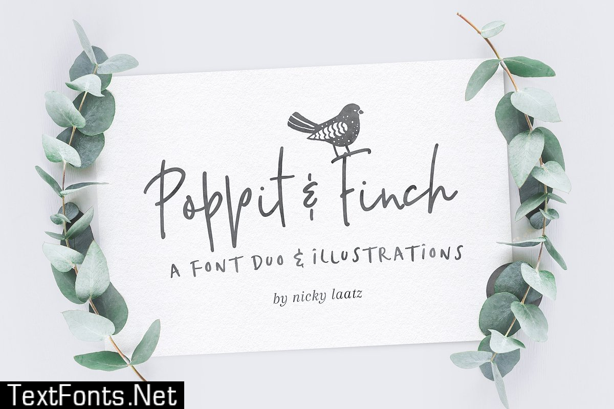 Poppit & Finch Fonts & Illustrations