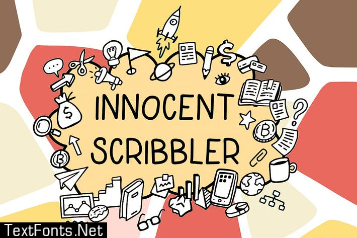 Innocent scribbler | font with doodle icons