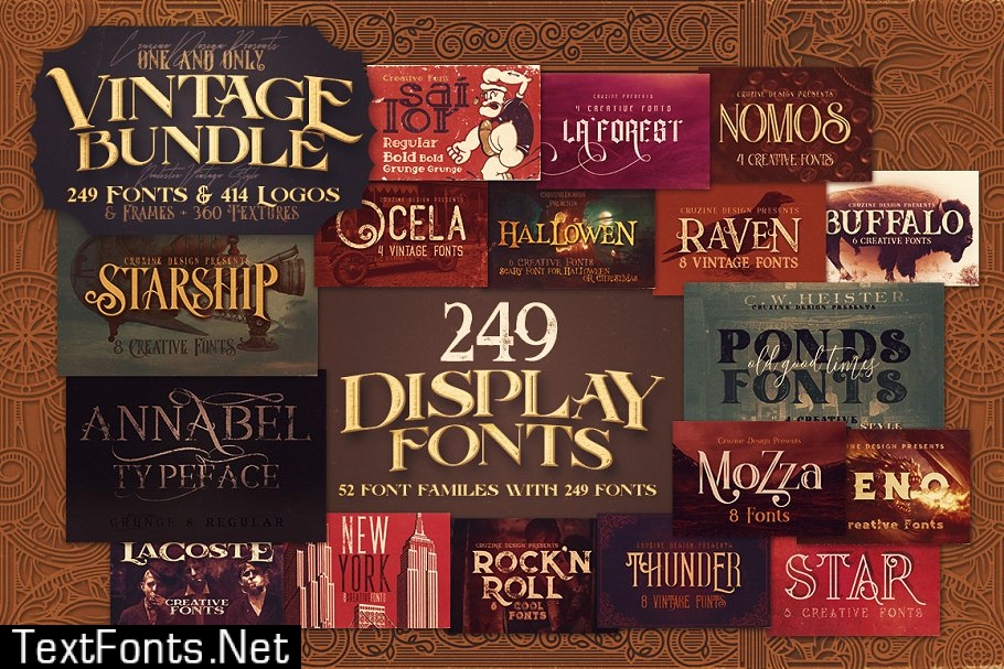 Vintage Bundle 249 Fonts & 414 Logos 3264710