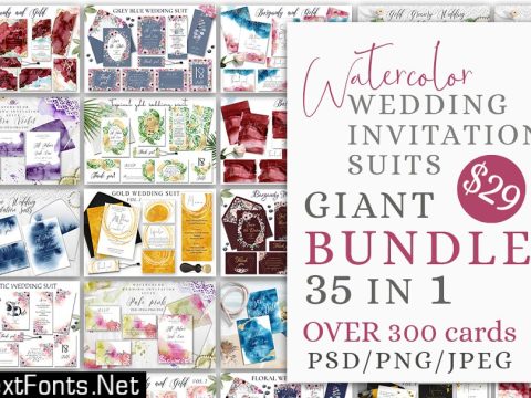 Watercolor Wedding Invitations Suits. GIANT BUNDLE