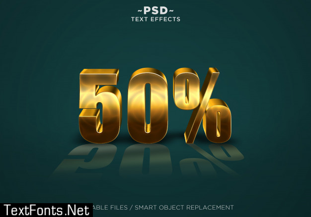 3d gold discount 50% effects editable text