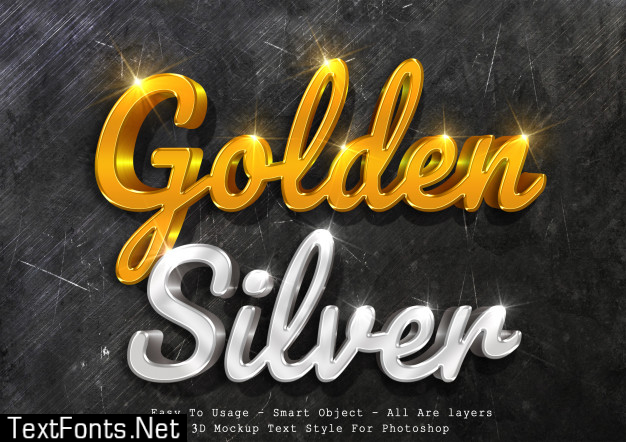 3d mockup gold and silver text style