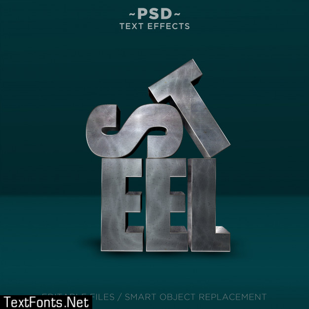 3d realistic steel effects editable text