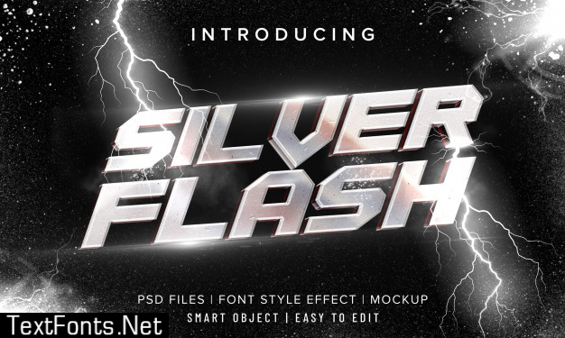 3d silver flash metal chrome text effect