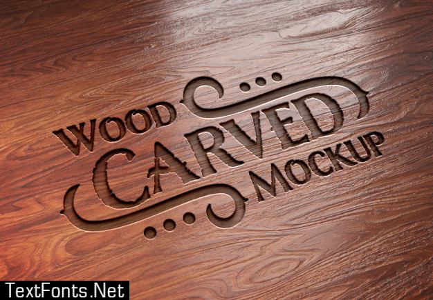 Carved wood text effect mockup