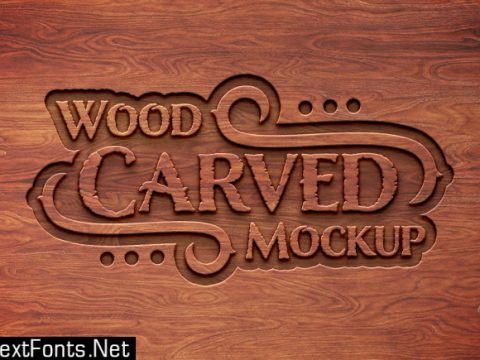 Carved wood text effect mockup