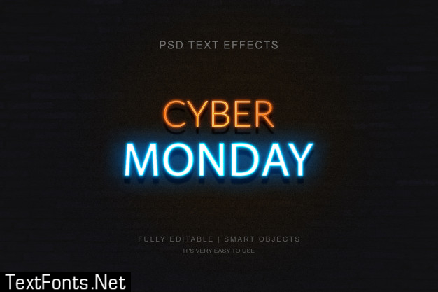 Cyber monday banner and photoshop neon text effect