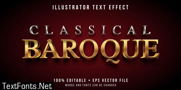 Editable text effect - silver and gold baroque style