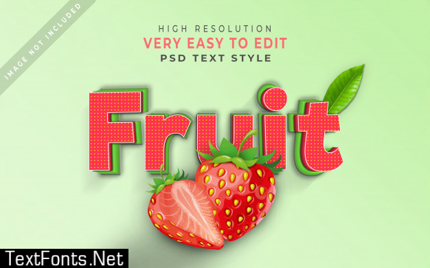 Fruit 3d text style effect strawberry leaf