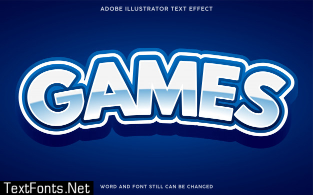 Games style text effect with white and blue color