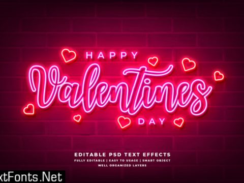 Happy valentines day neon light 3d text style effect