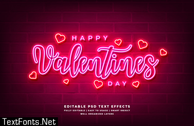 Happy valentines day neon light 3d text style effect