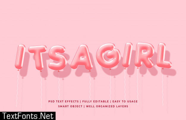 Its a girl 3d balloons text style effect mockup