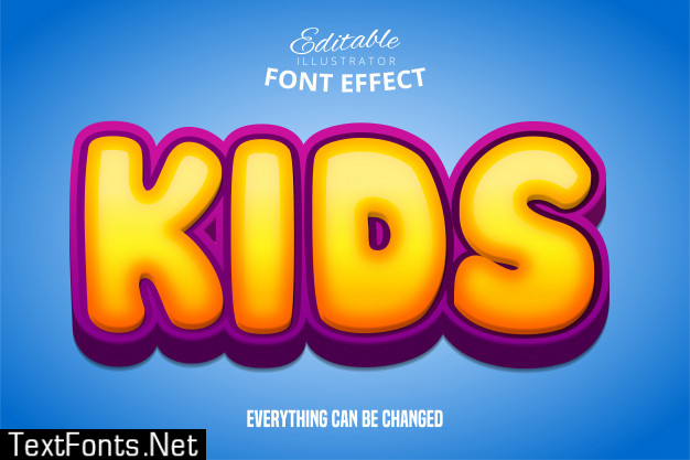 Kids text, 3d purple and yellow editable font effect