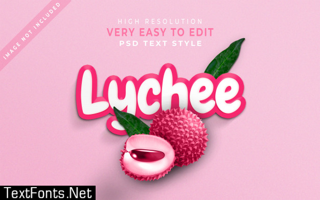 Lychee 3d text style effect juice drinks leaf