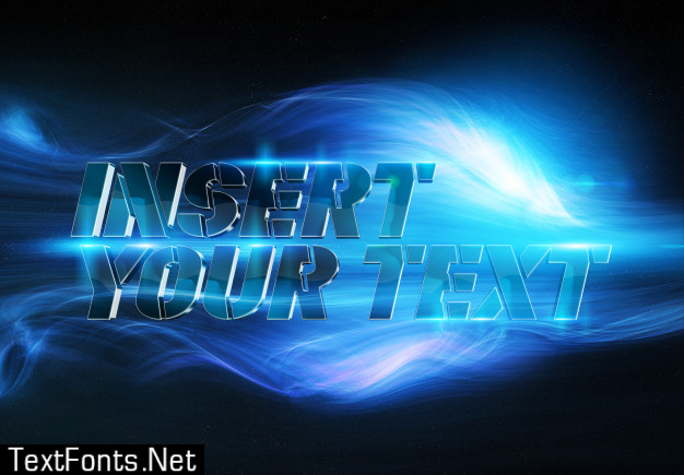 Metallic 3d text effect in blue smoke energy mockup