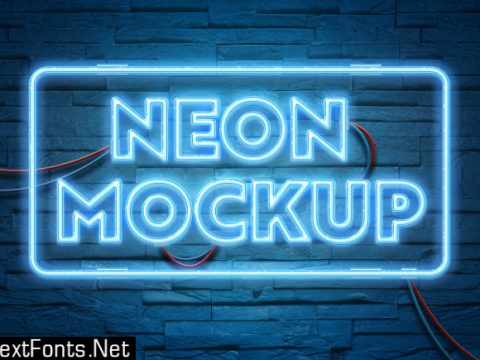 Neon text on brick wall with wires Premium Psd