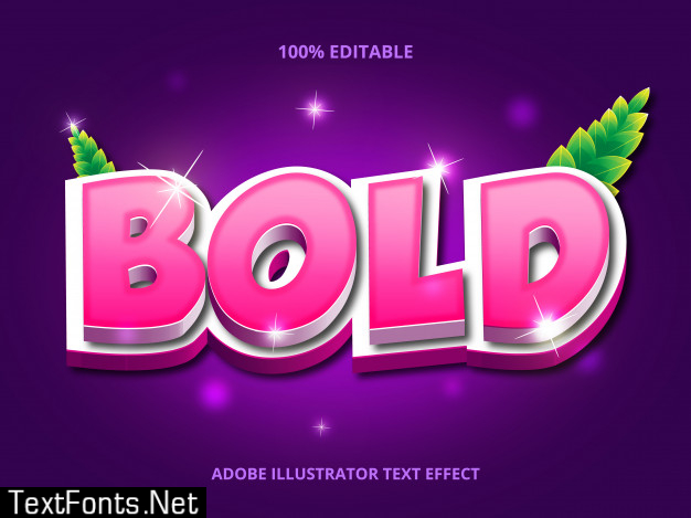 Pink bold text, editable font effect