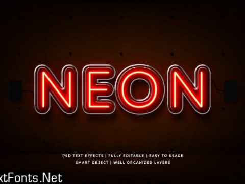 Red neon 3d text style effect premium