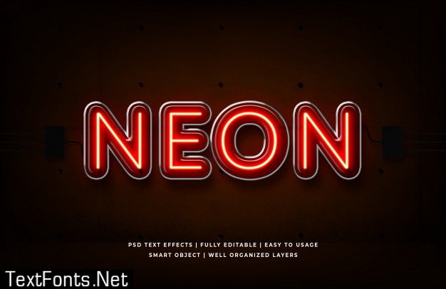 Red neon 3d text style effect premium