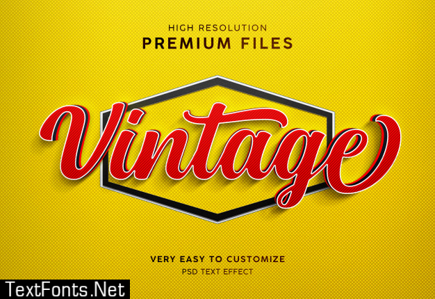 Vintage strip 3d yellow red text effect mockup