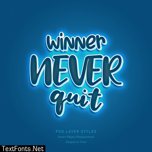 Winner never quit quote with 3d text style effect psd for shapes or font