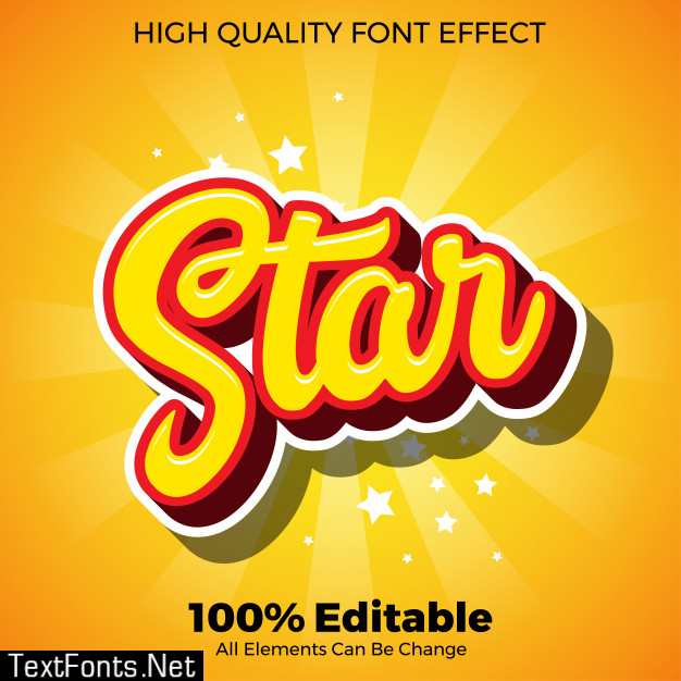 Yellow star text style editable font effect