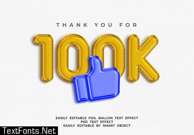 100k followers text in 3d balloon style