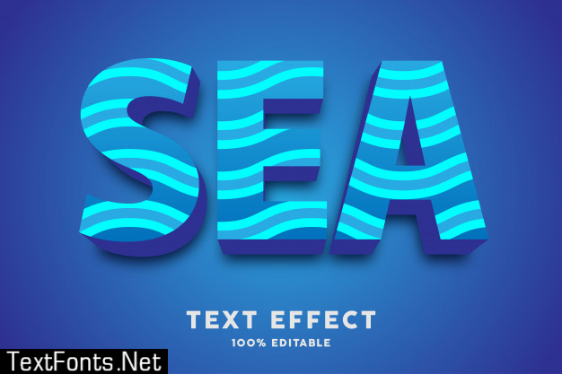 3d blue sea with wave text effect