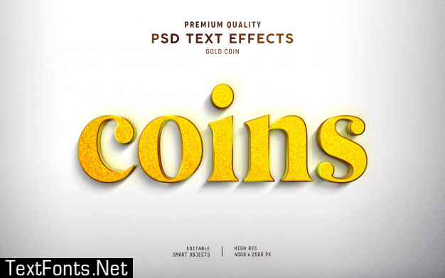 3d gold coin text effect style