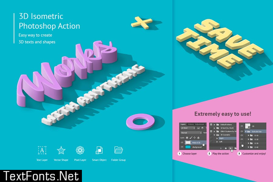 3D Isometric Photoshop Action G5VE2WT