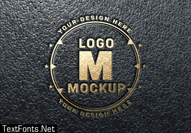 Beveled golden text effect on leather mockup