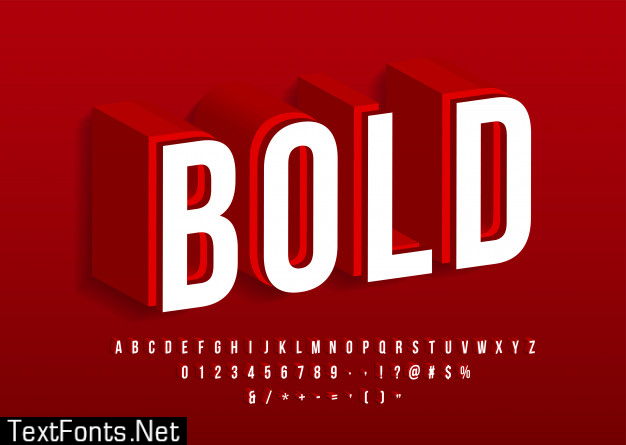 Bold strong font modern 3d alphabet red isometric text effect vector