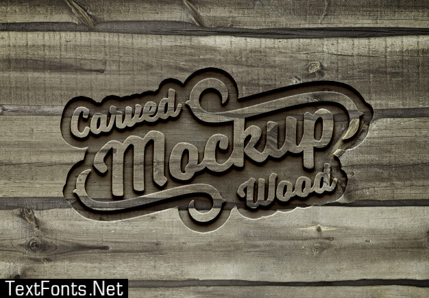 Carved wood text effect mockup