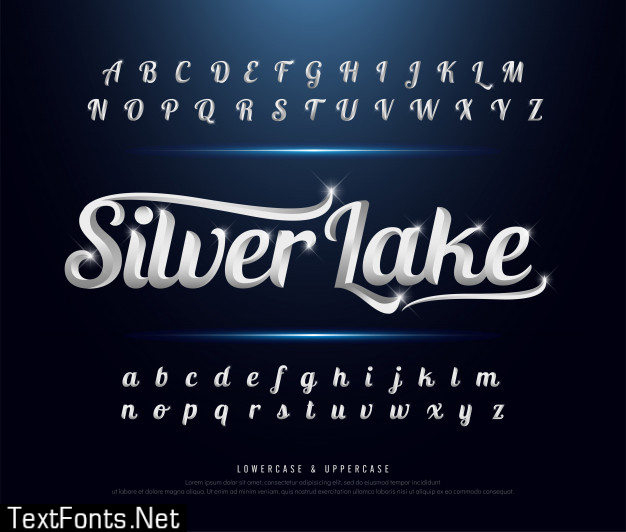 Elegant silver colored metal chrome alphabet font