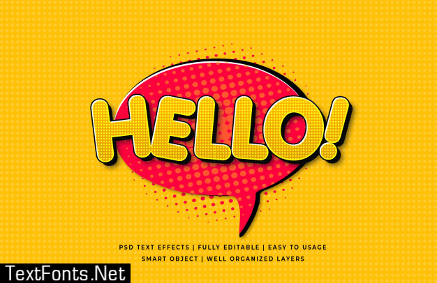 Hello comic speech 3d text style effect