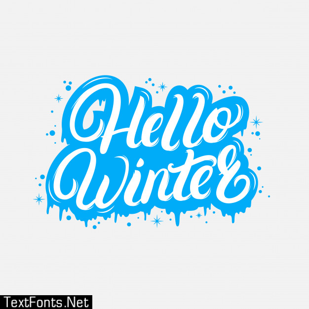 Hello winter hand written lettering quote