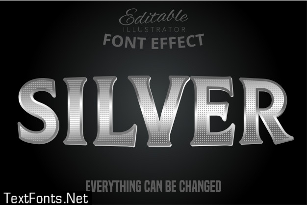 Metallic silver text effect, shiny silver alphabet style