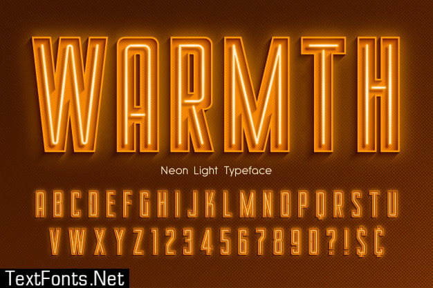 Neon light 3d alphabet, extra glowing font