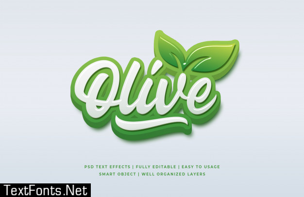 Olive natural 3d text style effect premium psd