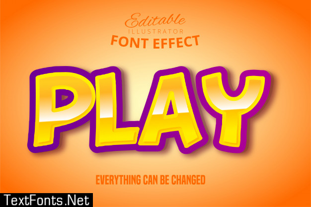 Play text, 3d purple and yellow editable font effect