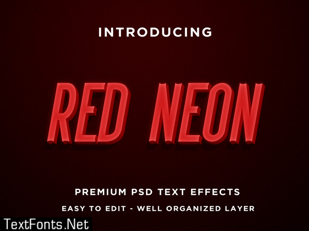 Red neon, premium 3d text effects psd