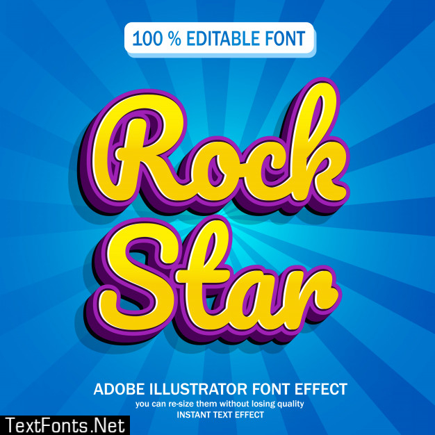 Rock star text, editable font effect