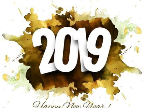 2019 Happy New Year text colorful shiny background