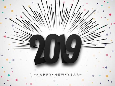 2019 Happy New Year text colorful shiny background