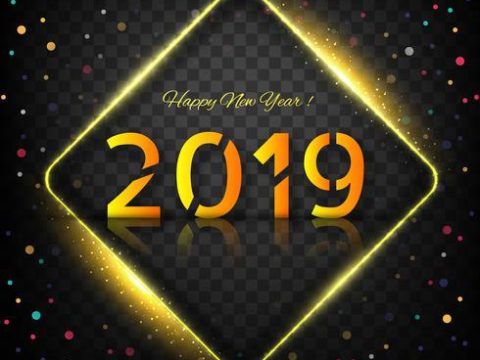 2019 Happy New Year text colorful shiny background