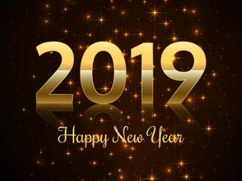 2019 Happy New Year text colorful shiny background