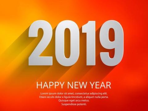 2019 Happy New Year text colorful shiny background