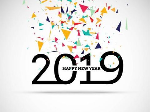 2019 Happy New Year text colorful shiny background